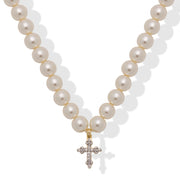 Pearls with Diamond Cross