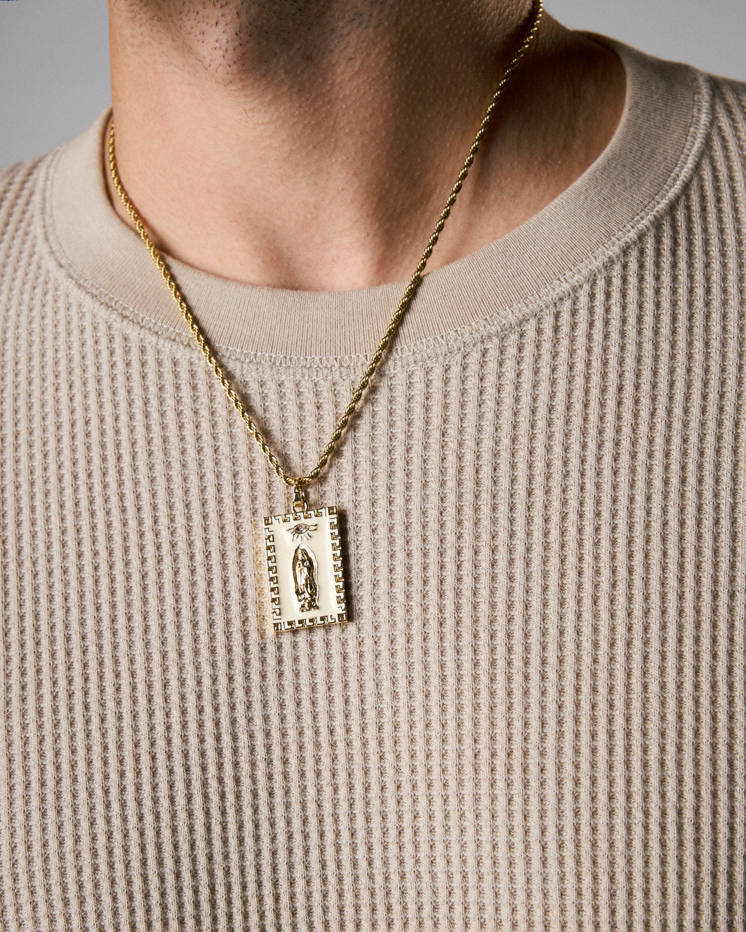 White Guadalupe Square Pendant – Saint Midas