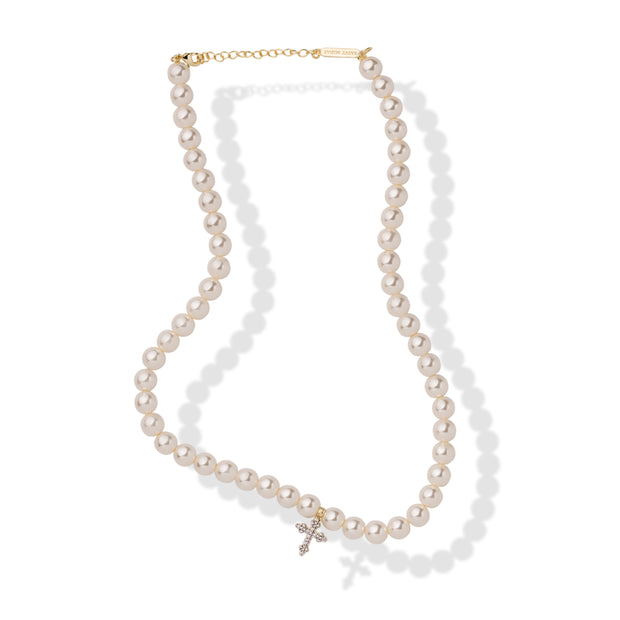 Pearls with Diamond Cross